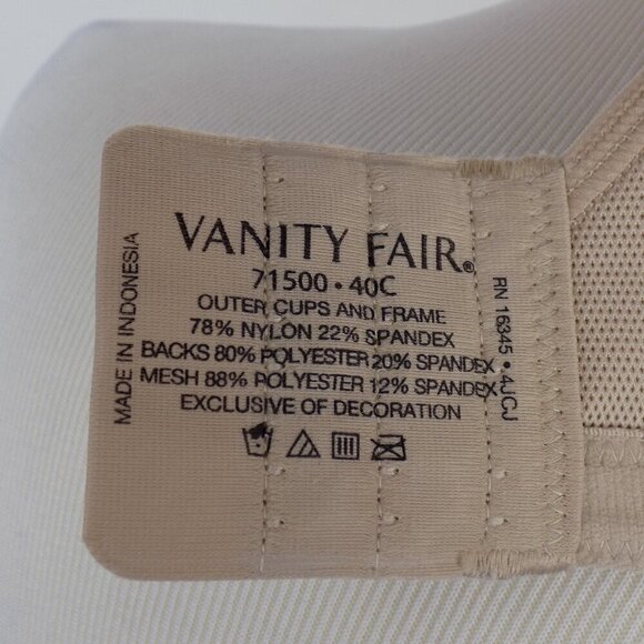 Vanity Fair Sport Bra Full Figure Wire free Size 40C Nude Converts Criss-cross - Picture 9 of 9